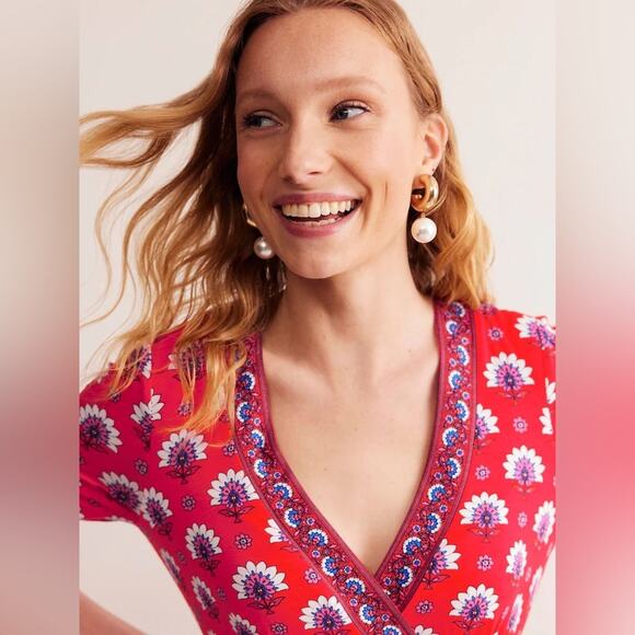 Boden Rebecca Jersey Midi Tea Dress In Passion Geo Orange Size 6R Party Shower - Picture 3 of 15